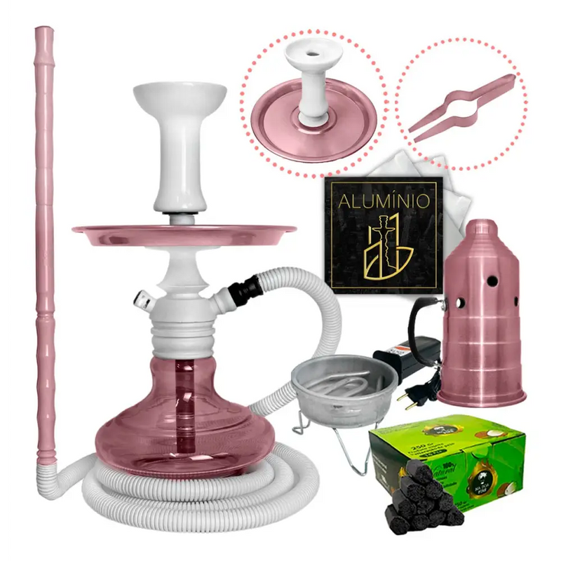 Narguile Completo Black Hookah Carvão Fogareiro Aluminio