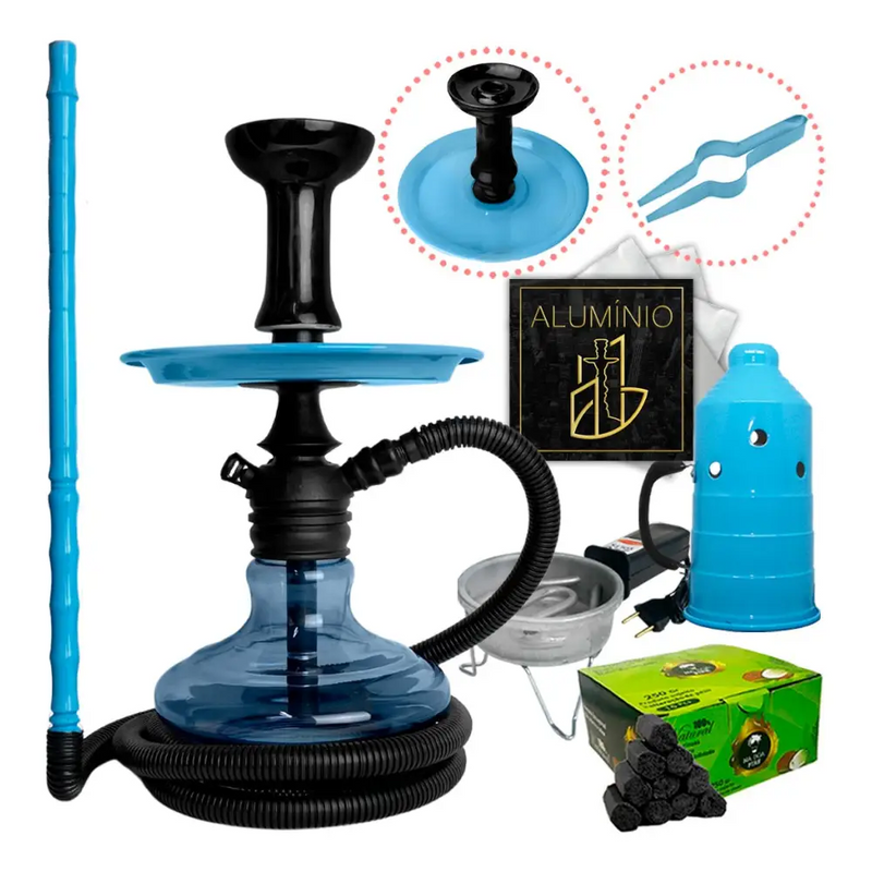 Narguile Completo Black Hookah Carvão Fogareiro Aluminio