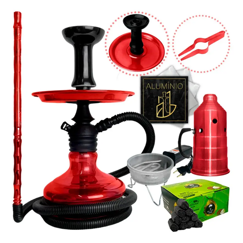 Narguile Completo Black Hookah Carvão Fogareiro Aluminio