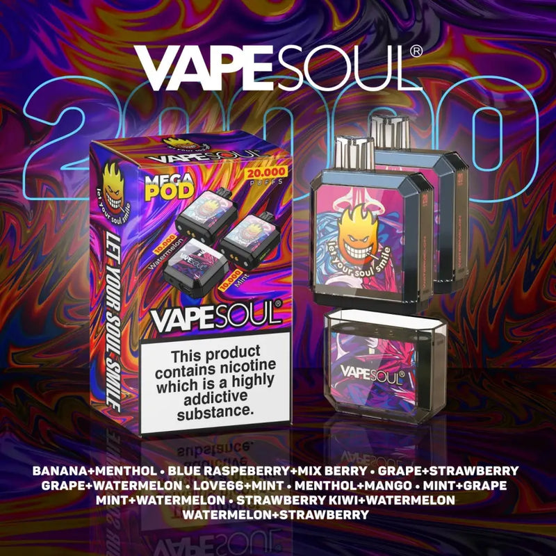 Pod Descartável VapeSoul Mega – 20000 puffs – Grape + Watermelon